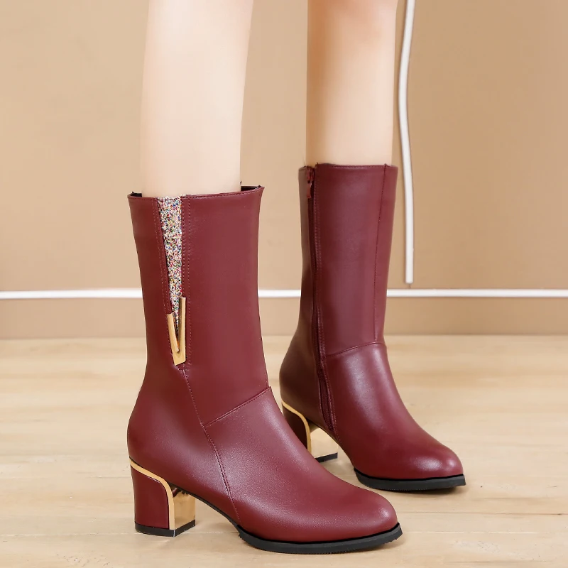 Rimocy/женские сапоги до середины икры из искусственной кожи цвет винный красный