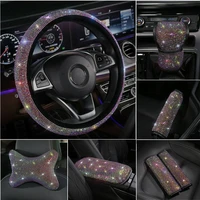 universal sparkle luxury bling rhinestone diamond car steering wheel covers headrest useful auto interior decor accessories