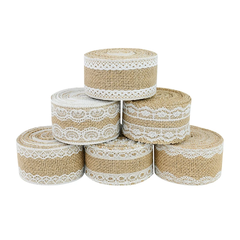 

2M Natural Burlap Lace Hessian Ribbon Jute Roll DIY Craft Decoration Rustic Wedding Vintage Accessories Party Home Decor