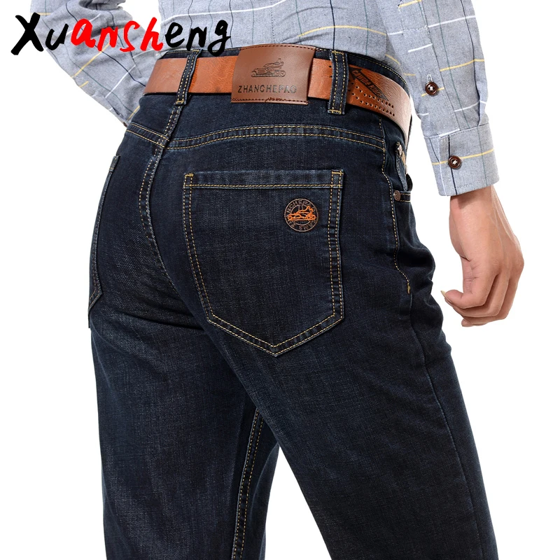 Blue black XuanSheng, прямые мужские джинсы,, Классические, модные, синие, черные, уличная одежда, хлопок, мягкие, тянущиеся, удобные, длинные штаны, джинсы - Цвет: Blue black