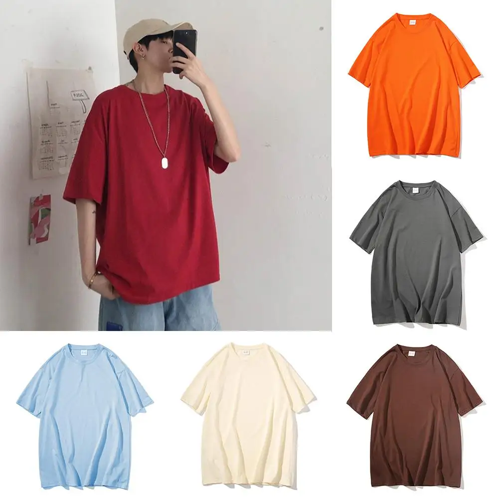 

2020 Summer Unisex short sleeve Cotton Casual T-Shirt Tee Shirt Loose Solid Basic T Shirt Casual O-neck Hipster Tshirt Top