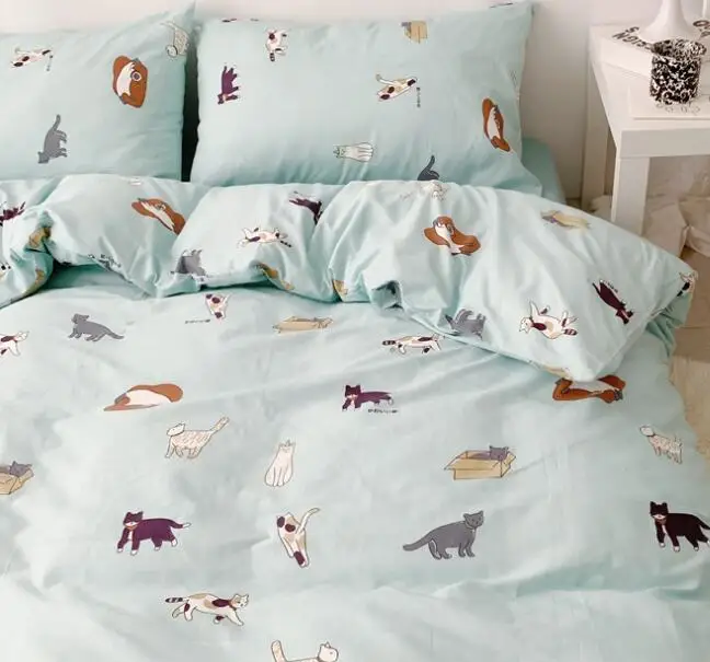 4 шт. милый набор постельного белья для кошек включает пододеяльник простыня