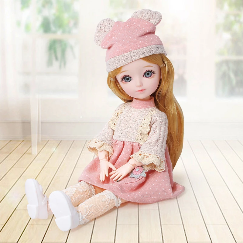 

New 31cm 12 Inch BJD Doll 23 Movable Joints 1/6 Makeup Dress Up Long Wig Princess 3D Eyes Doll For Girl Children Birthday Gift
