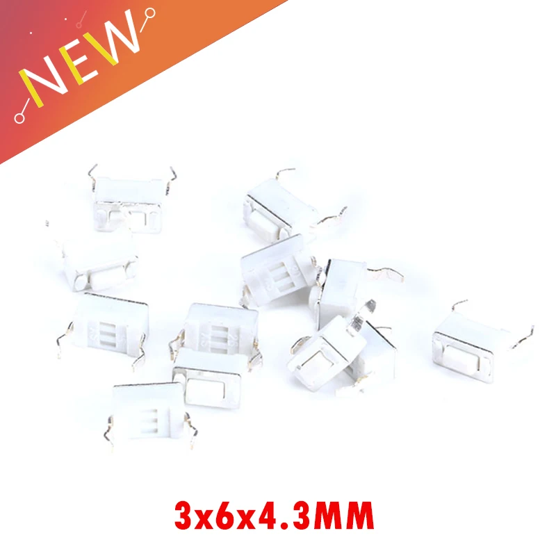 

20 шт./лот тактовый переключатель 3x6x4,3 мм DIP 2-контактные разъемы кнопка 3*6*4,3 мм тактильные переключатели белый 3x6x4,3h
