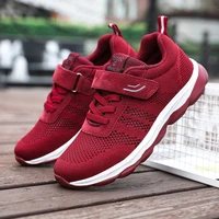 summer elderly walking shoes middle and old mens and womens sports shoes running shoes flying woven pumps non slip soft sole