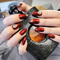 24pcs artificial diamond jewelry high gloss false nails long red nail tip extension press on fake nails new design manicure