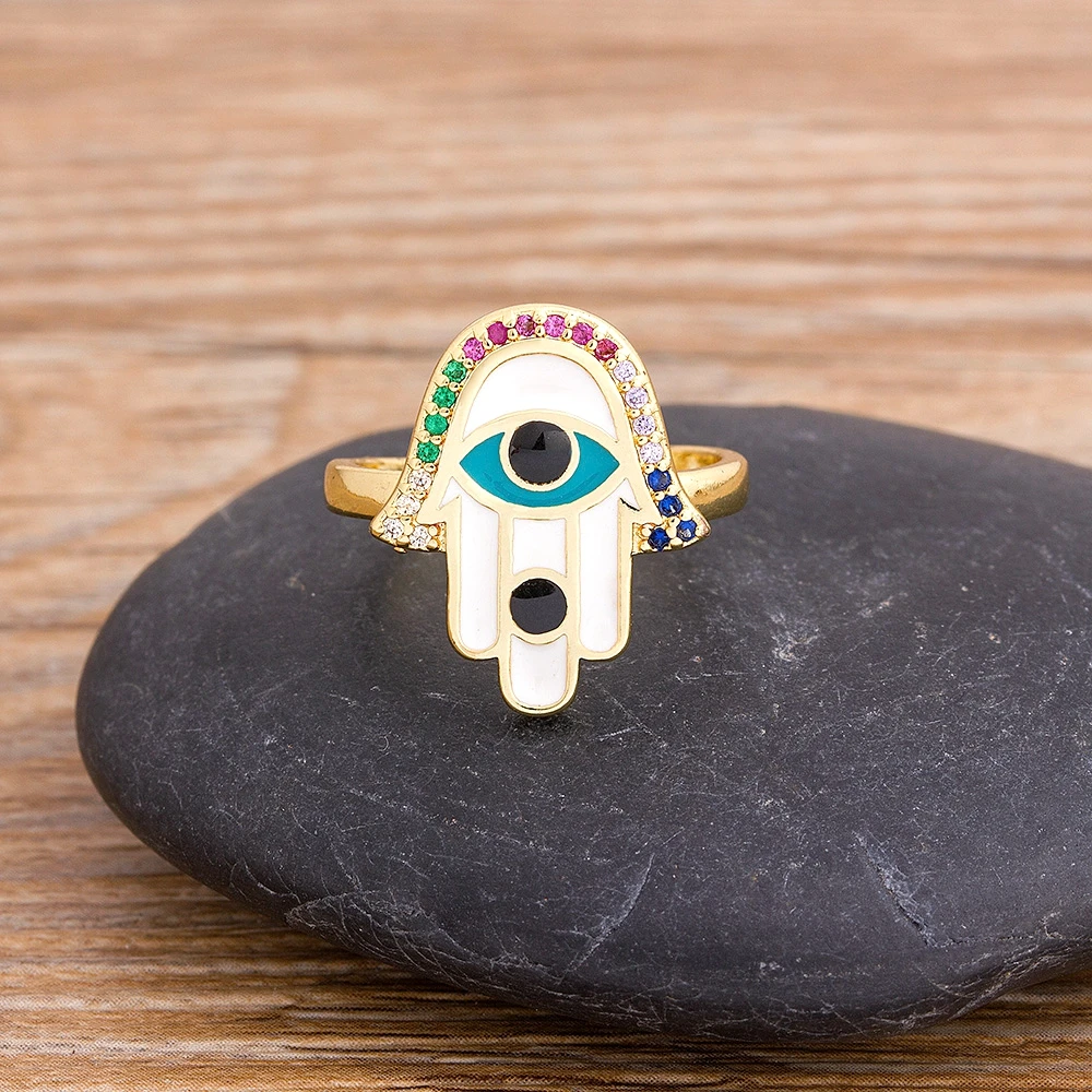 

2020 New Fashion Elegant Blue Evil Eye Cubic Zirconia Palm Rings 3 Colors Choice Adjustable Jewelry Finger Ring Women Lucky Gift