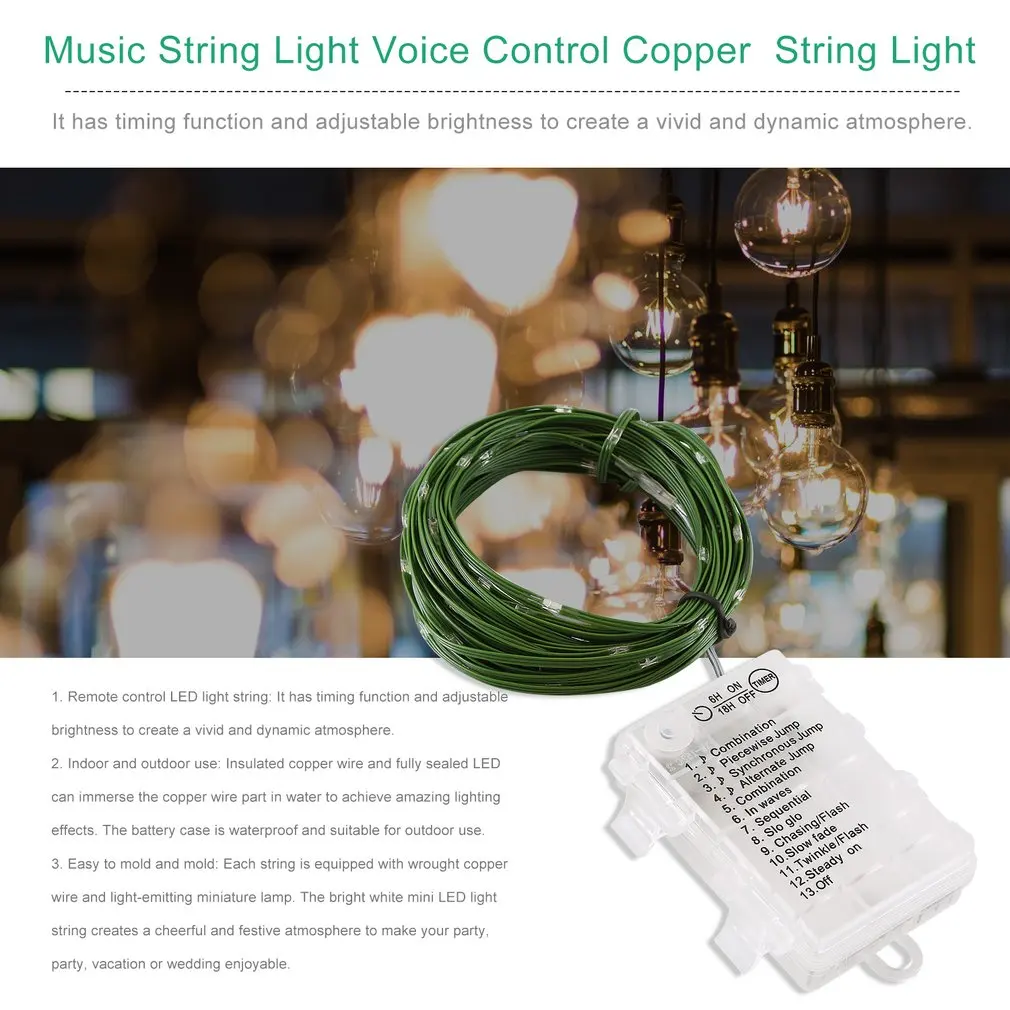 10M 100Led Music String Light Voice Control Copper Wire Multicolor Fairy Holiday Decorative Lamp | Лампы и освещение