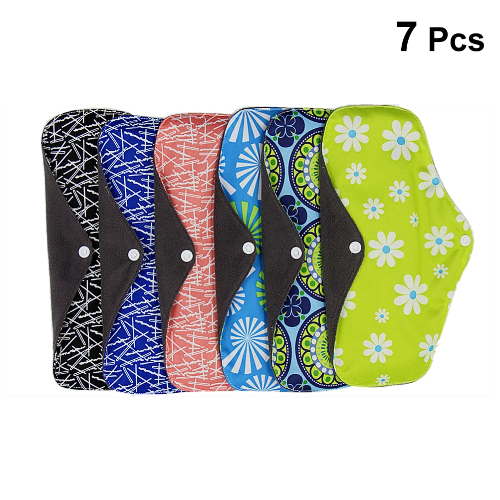 

6/10pc Washable Reusable Sanitary Towel Portable Foldable Breathable Bamboo Charcoal Cloth Menstrual Pad With Storage Bag Random