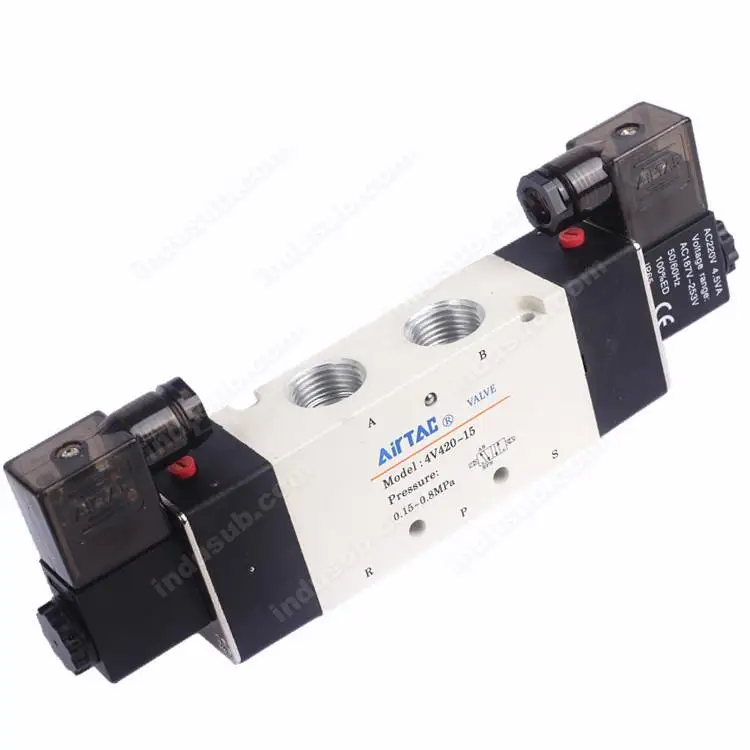 

5-позиционные пневматические электромагнитные клапаны BSP 4V420-15 1/2 дюйма, Двойной электромагнитный клапан, 12 В постоянного тока, 24 В переменно...