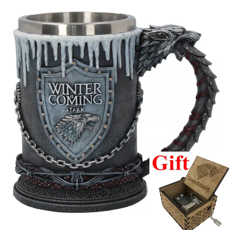 Игра престолов кружка дом Старк семь царств Зима идет из нержавеющей стали 3D