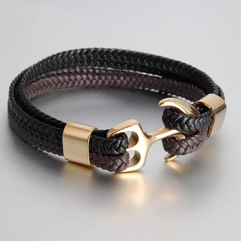 2020 панк браслет ручной работы Черная кожа Нержавеющая сталь магнитные золотые