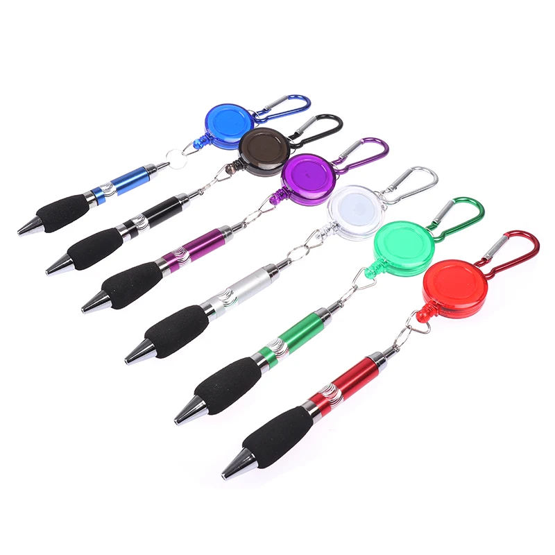 1Pc Cute Retractable Badge Reel Ballpoint Pen Belt Clip Key Chain With Carabiner Ring Lanyard School Office Supplies |