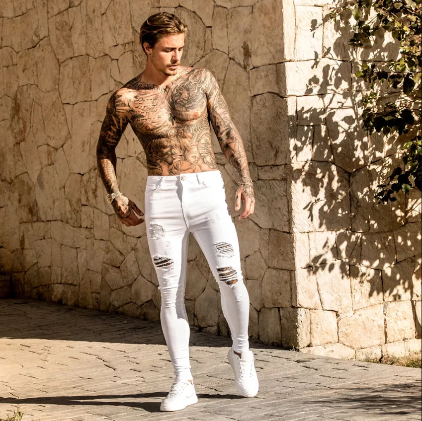 

Men's jeans hip hop cool skinny torn stretch slim stretch denim trousers plus size men's casual jogging jeans