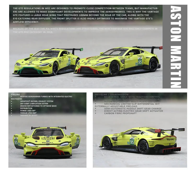 

Alloy 1:32 Car Diecast Model Sound Light Pullback Car Toy Aston Martin Le Mans Racing Doors Opened Toys