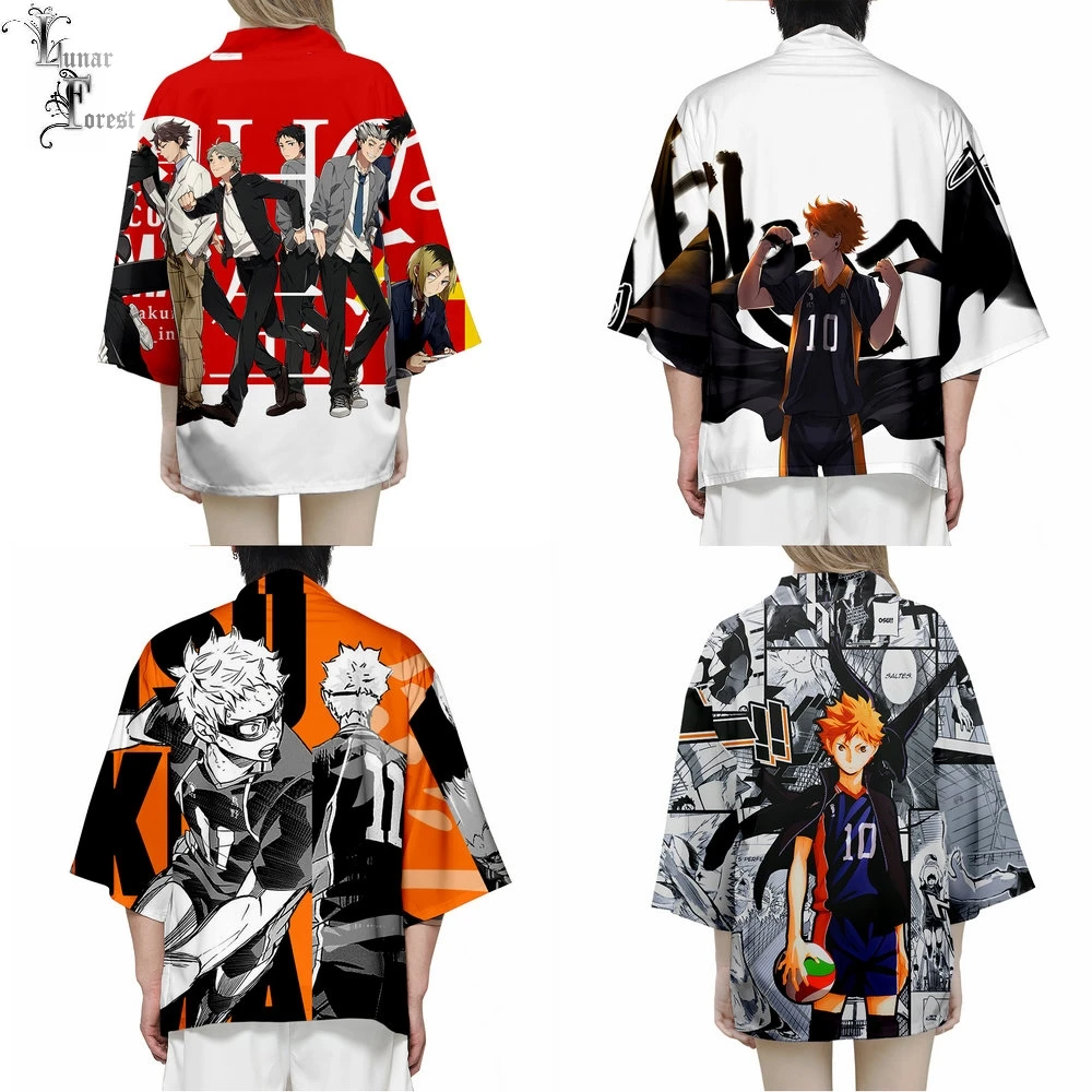 

Haikyuu! Японское кимоно с 3D-принтом, хаори юката для женщин и мужчин, Летняя Повседневная новая уличная одежда с коротким рукавом, кардиган