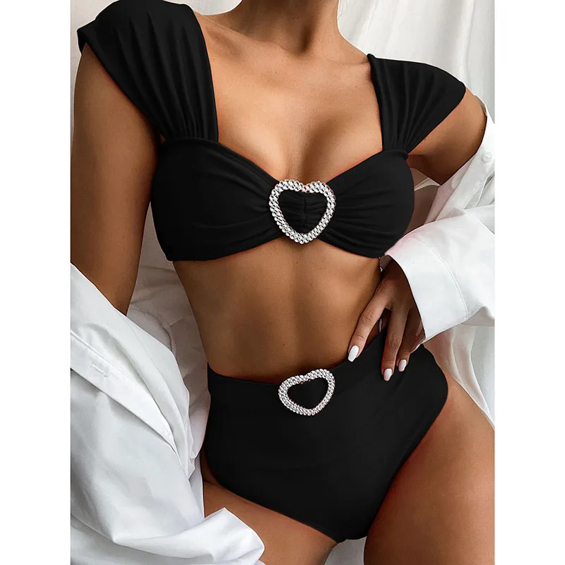 

2020 Sexy Heart Diamonds Solid Women Summer Beach Swimsuit Casual Femme Bathing Suit European Bikini Set SJ6358M