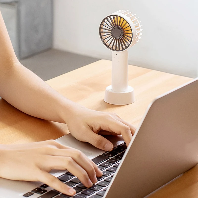 

Mini Handheld Fan Portable Rechargeable Battery Operated Cooling Desktop with Base 3 Modes for Home Office Travel