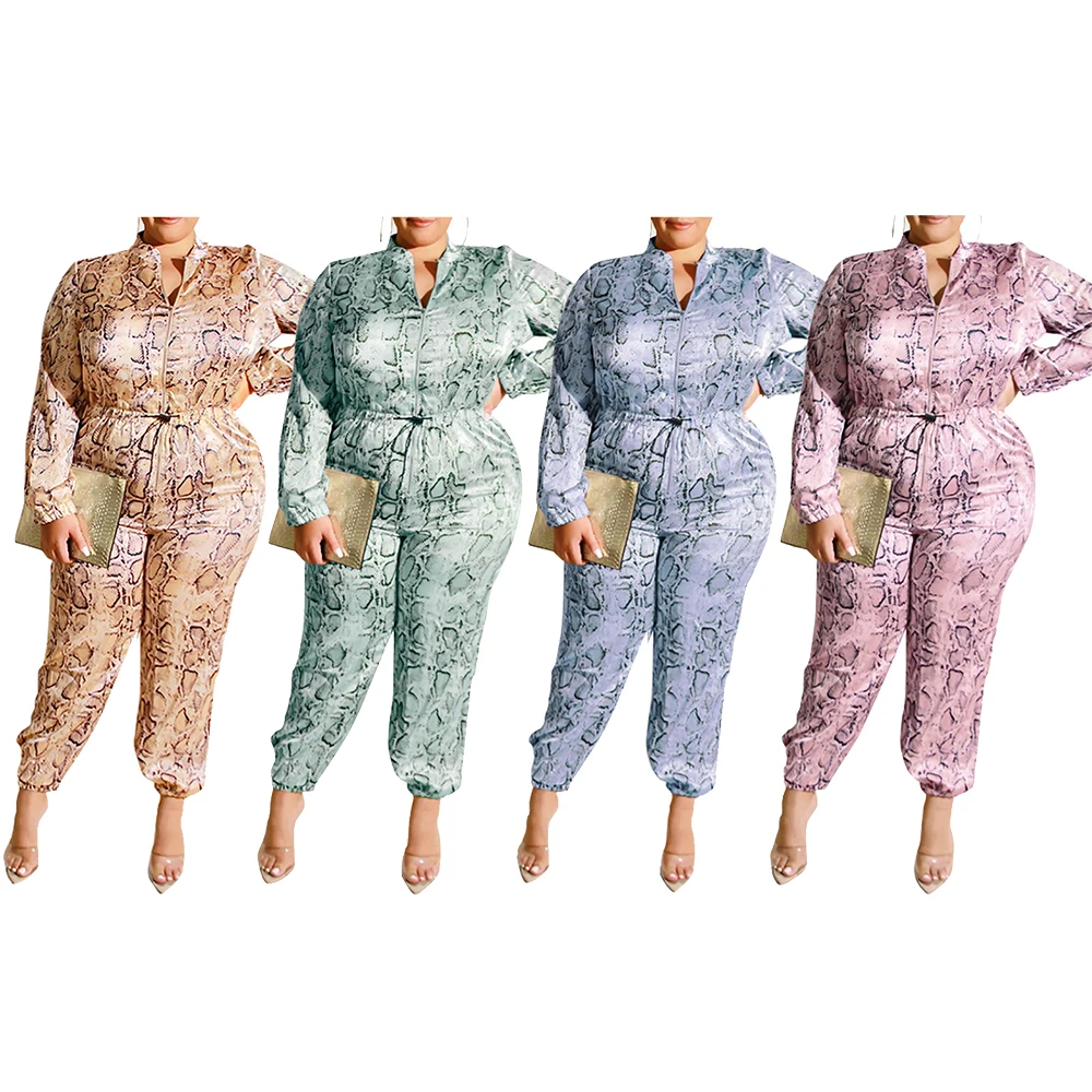 

Women Plus Size Jumpsuits Sexy One Piece Outfits Drawstring Zipper Loose Leopard Clubwear Rompers