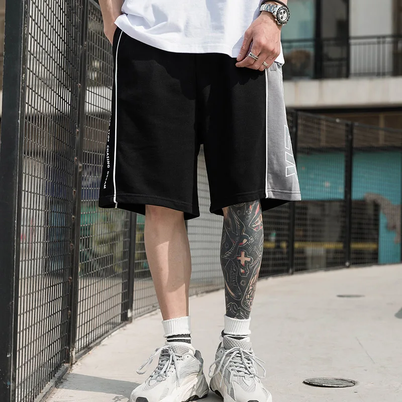 

Summer men's stitching casual sports short sleeve basketball running workout shorts letters and graphics cotton basic pants