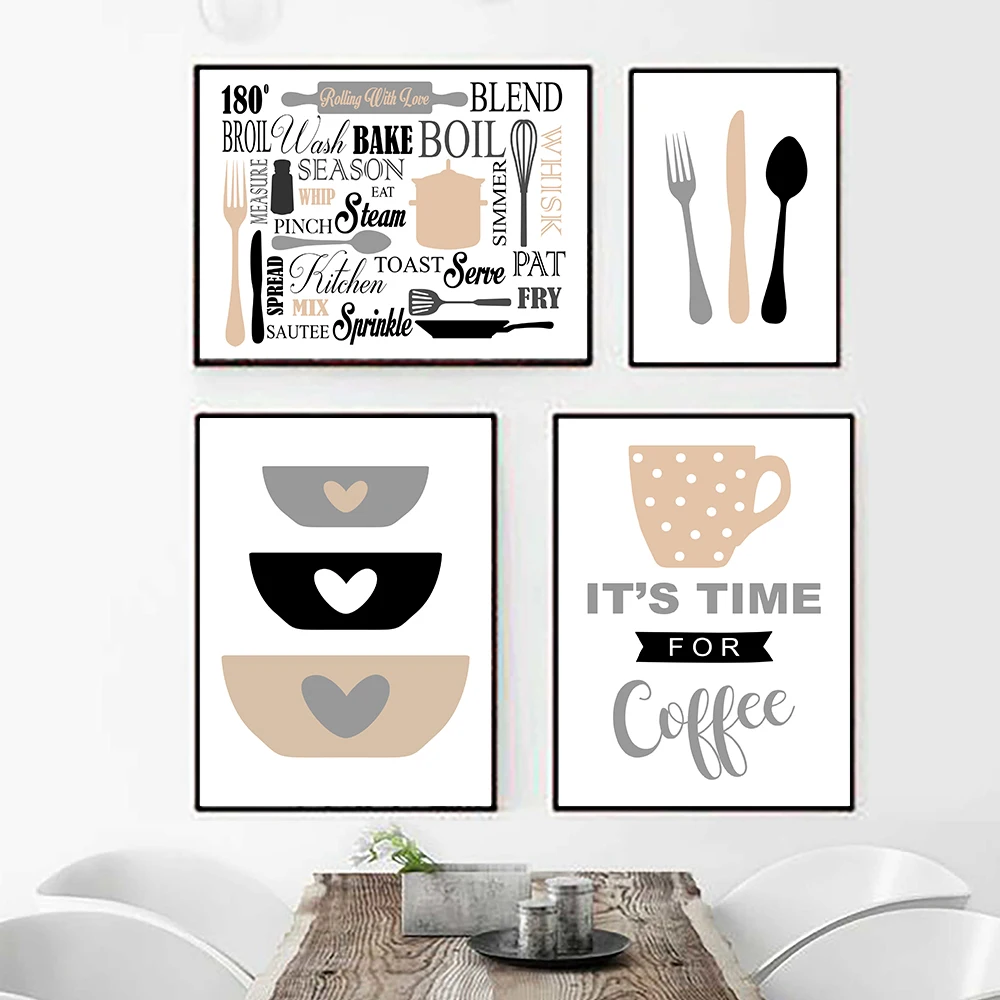 Кофейные чашки постер на столовые приборы кухонная утварь настенные