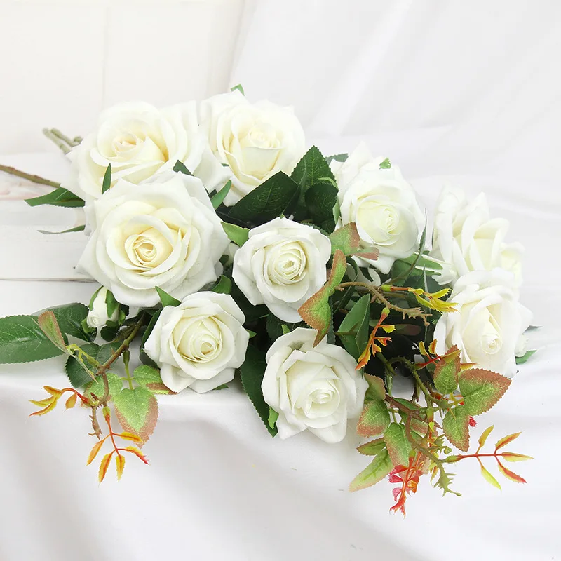 Rose white 1 букет европейских роз или пионов искусственные цветы искусственные шелковые цветы на вечеринку пионы для свадебного украшения домашний декор для отеля венок - Цвет: Rose white