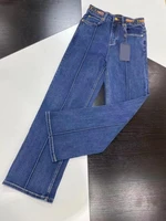 high end brand blue jeans for women metal waist chain loose denim pants top quality 3d cut high waist straight jeans autumn 2021