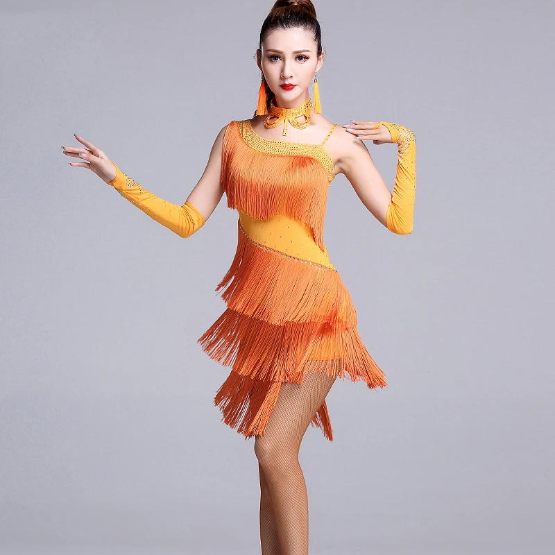 Latin Dance Dress Women Fringe Tango Salsa Rumba Modern Costumes Competition Dresses Dancewear DQS1984 | Тематическая одежда и