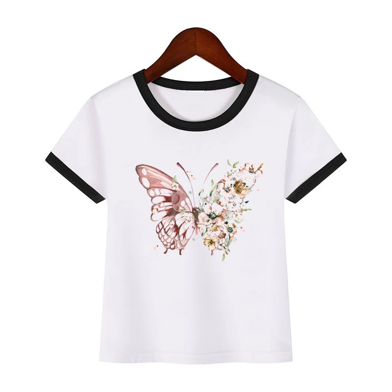 

Vintage flower butterflies love printed lovely children's clothes cute baby girl toddler t-shirt white camisetas ringer tee