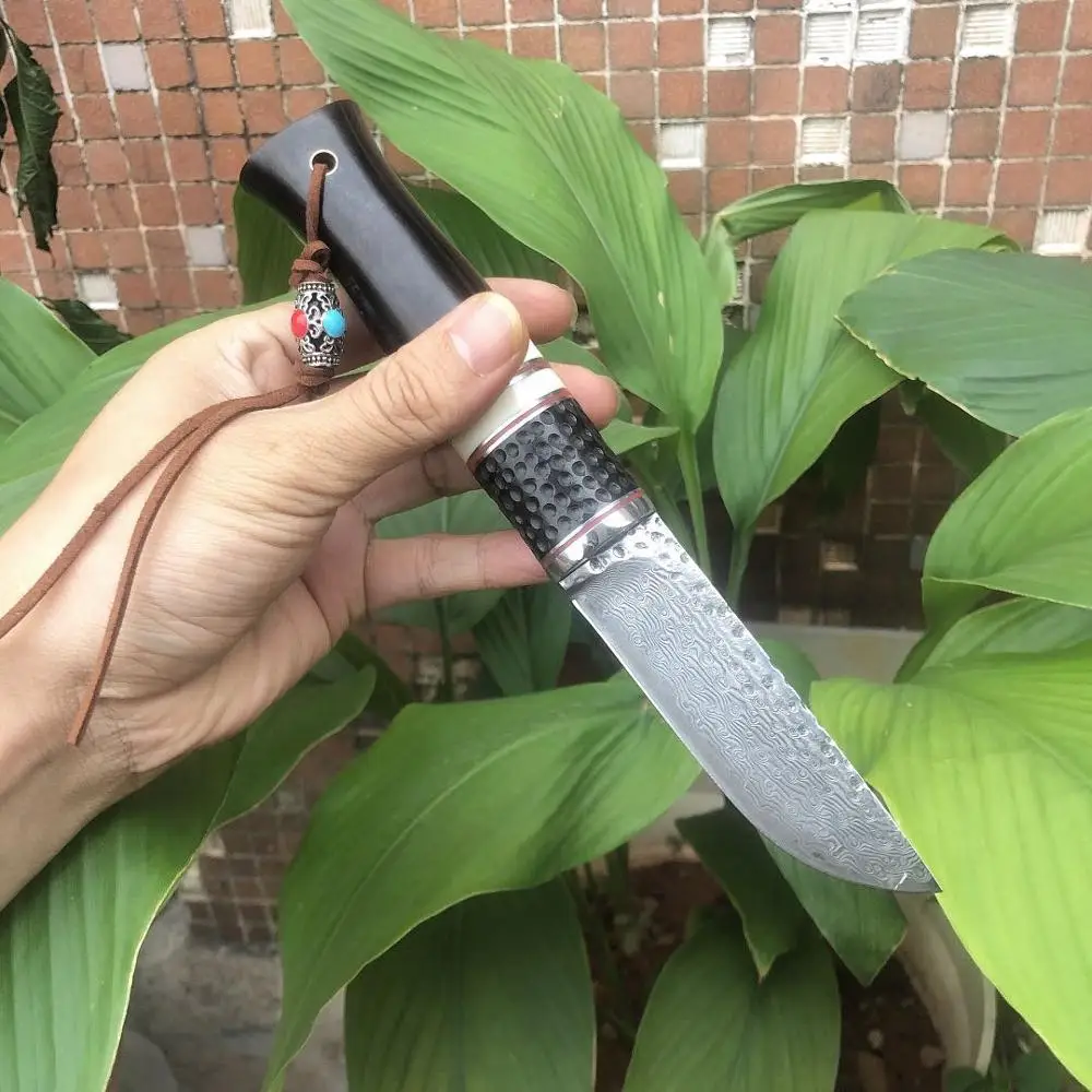 Охотничий нож ручной работы из настоящей дамасской стали Фиксированный Клинок с