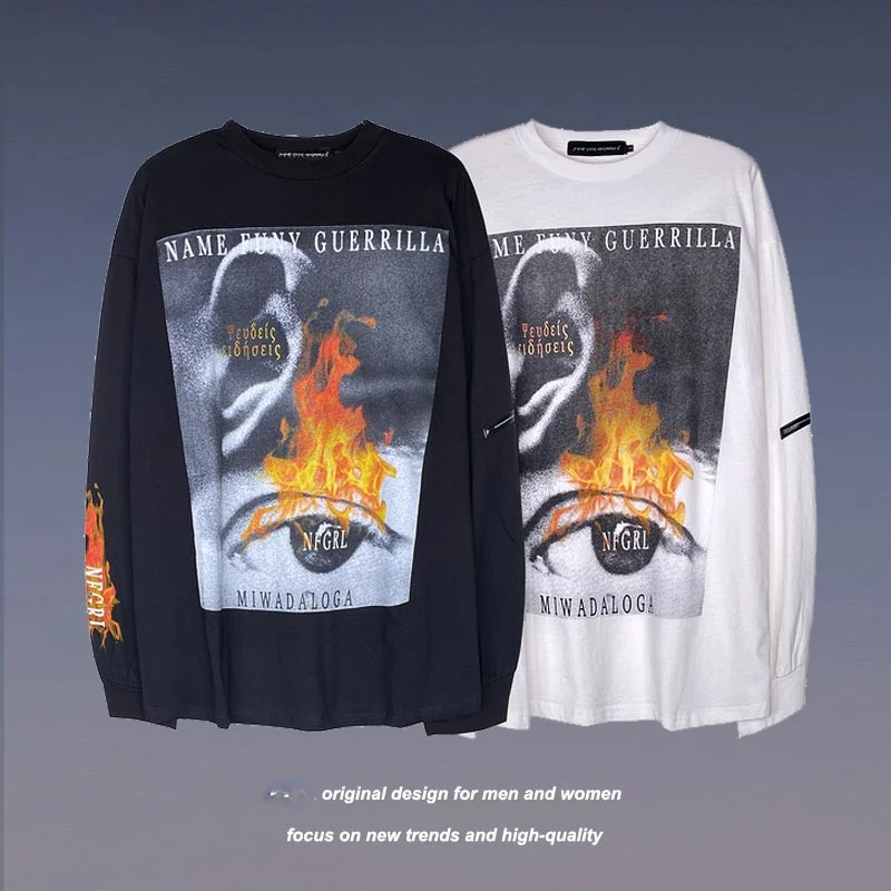 

Футболка мужская с длинным рукавом, свободная Модная рубашка в стиле хип-хоп, с принтом погребальных надписей, осень