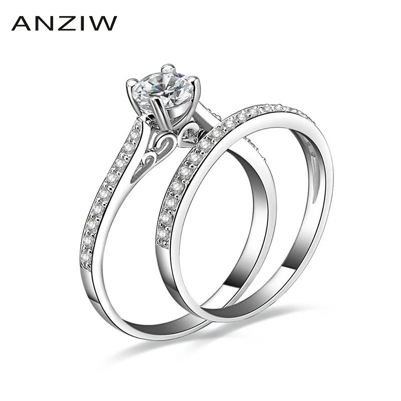 

Роскошные кольца из серебра 925 пробы, комплект из 2 предметов, кольцо для помолвки в круглой форме Sona, Женское Обручальное кольцо для свадебн...