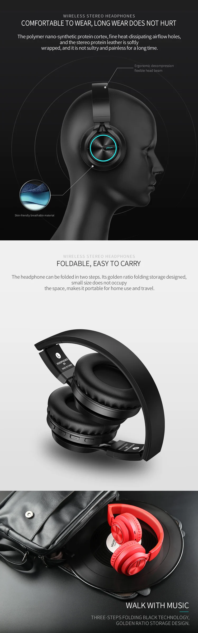 B6 беспроводные наушники Bluetooth 4,1 Наушники 12H время воспроизведения стерео светящаяся гарнитура наушники Поддержка TF карта с микрофоном для ПК A