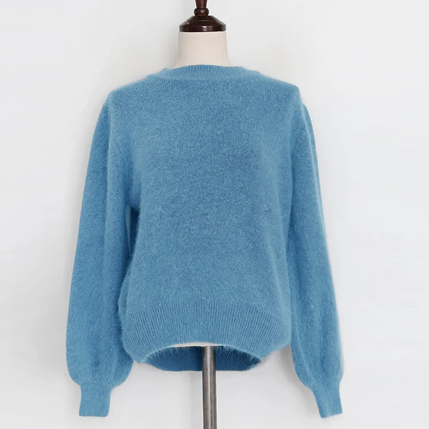 Женский вязаный свитер Leiouna повседневный однотонный теплый джемпер с длинными