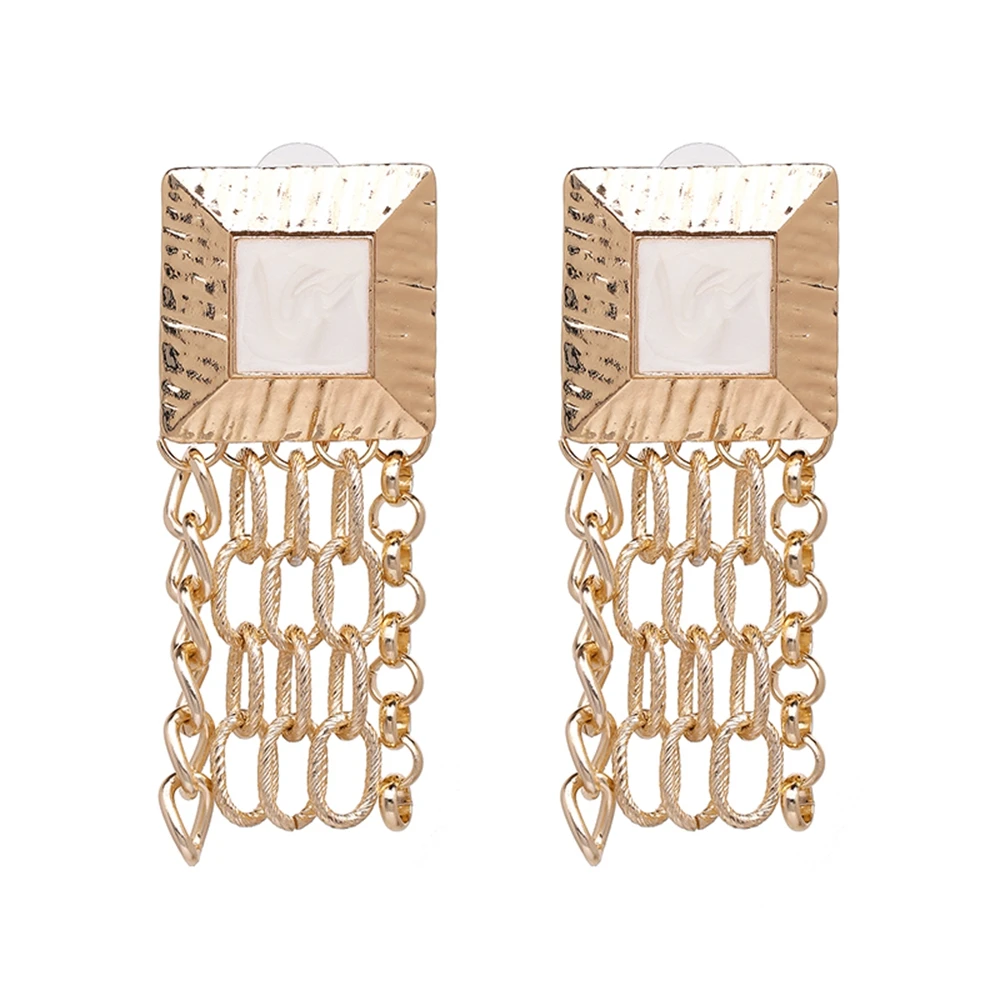 

Newest Punk Minimalist Metal Chain Earrings Geometric Retro Square Tassel Earrings For Women Charm Fashion Ear Jewelry Best Gift