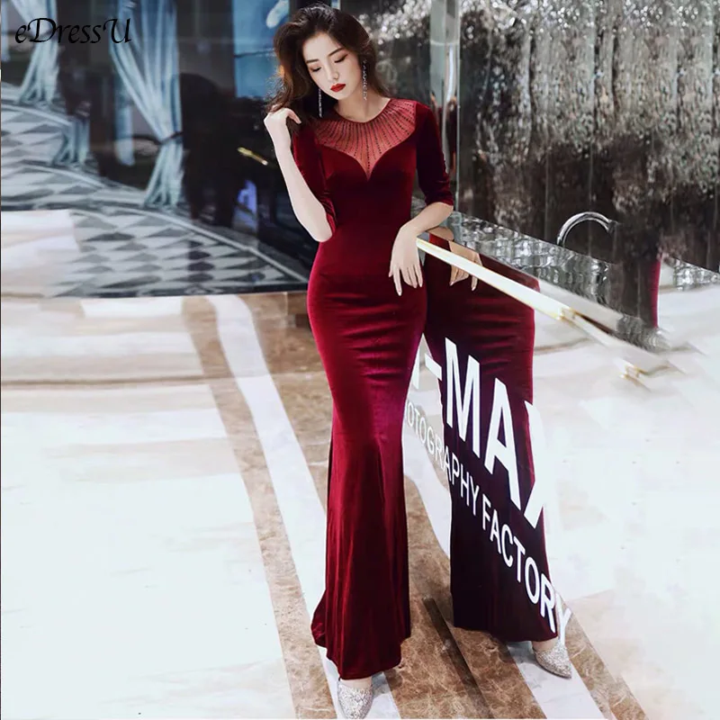 Бархатное вечернее платье с блестками на шее длинное русалки Vestido de Fiesta