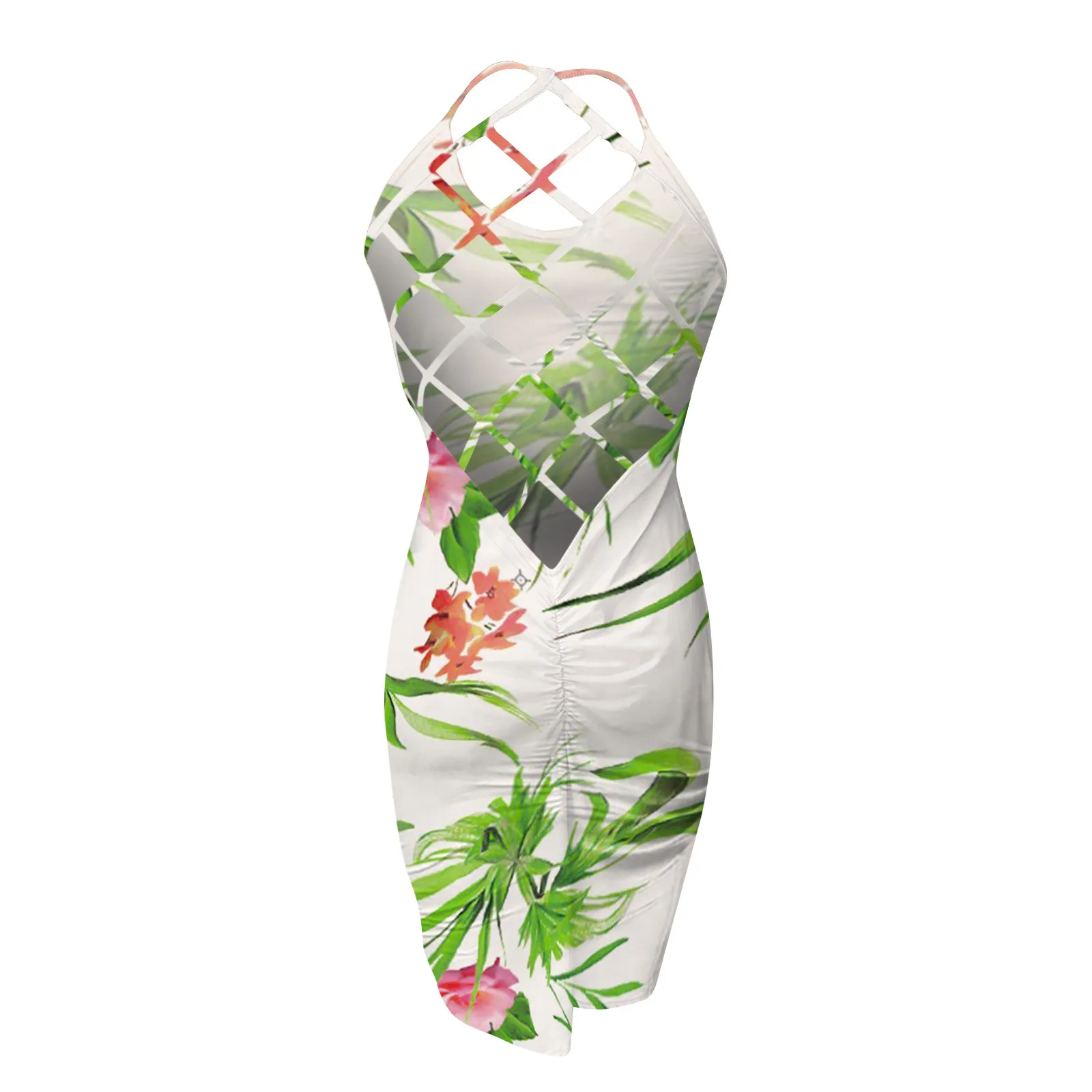 

News Women Summer Dress 2021 Fashion Print Color Halter Fishnet Round Neck Dress Sexy Long Dress vestidos de mujer casual