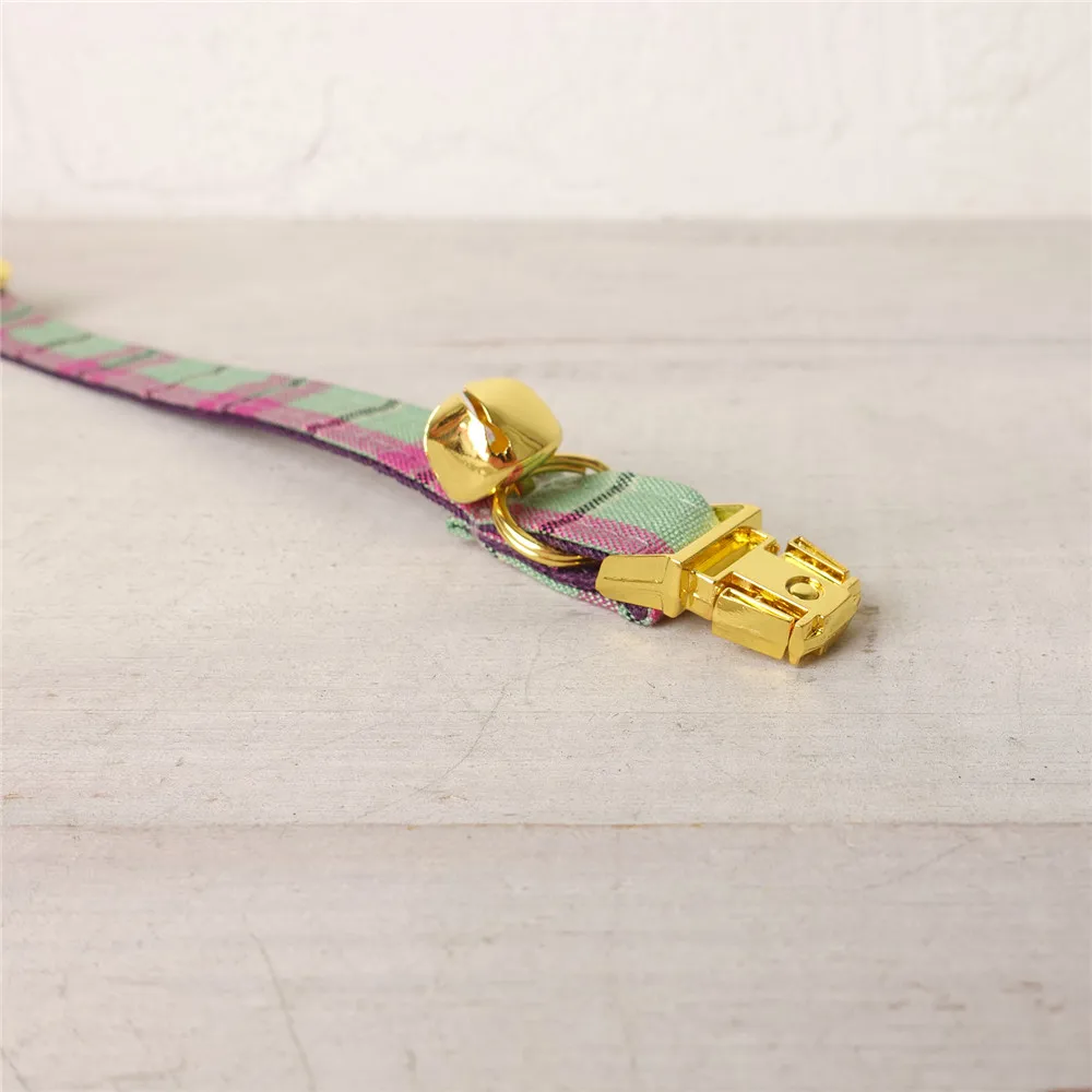 Colorful Tartan Cat Collar Personalized Name Adjustable Designer for Cats Mini Metal Buckle Bow Tie with Bell | Дом и сад