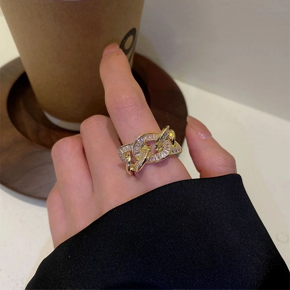 

2021 new European and American fashion ladies open adjustable inlaid rhinestone ring personalized design trend style party ring