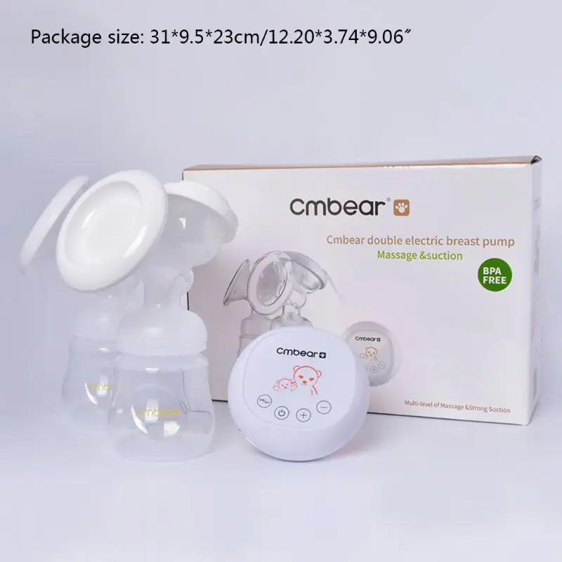 

J60B Electric Double Breast Pump Kit with 2 Milk Bottles USB Powerful Breast Massager Baby Breastfeeding Milk Extractor