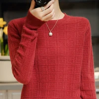 100 pure wool o neck sweater women long sleeve loose size bottoming tops autumn winter female solid casual warm knit pullovers