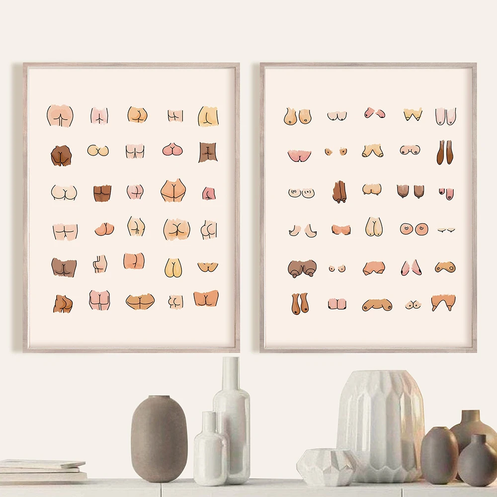 

Funny Bathroom Bum and boobs Wall Art Canvas Painting Illustration Line Nude Poster and Print Picture Home Decor for Living Room