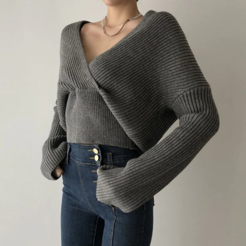 Вязаный женский Повседневный свитер сексуальный ВЯЗАННЫЙ ПУЛОВЕР С