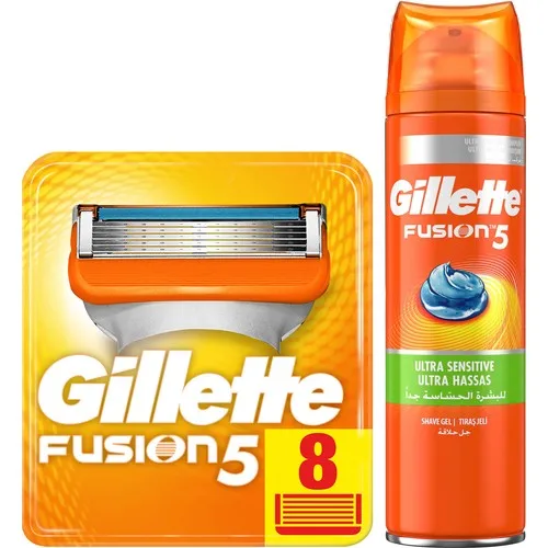 Сменный нож для бритья Gillette Fusion 8'li в картонной упаковке + гель 200 мл|Бритва| |