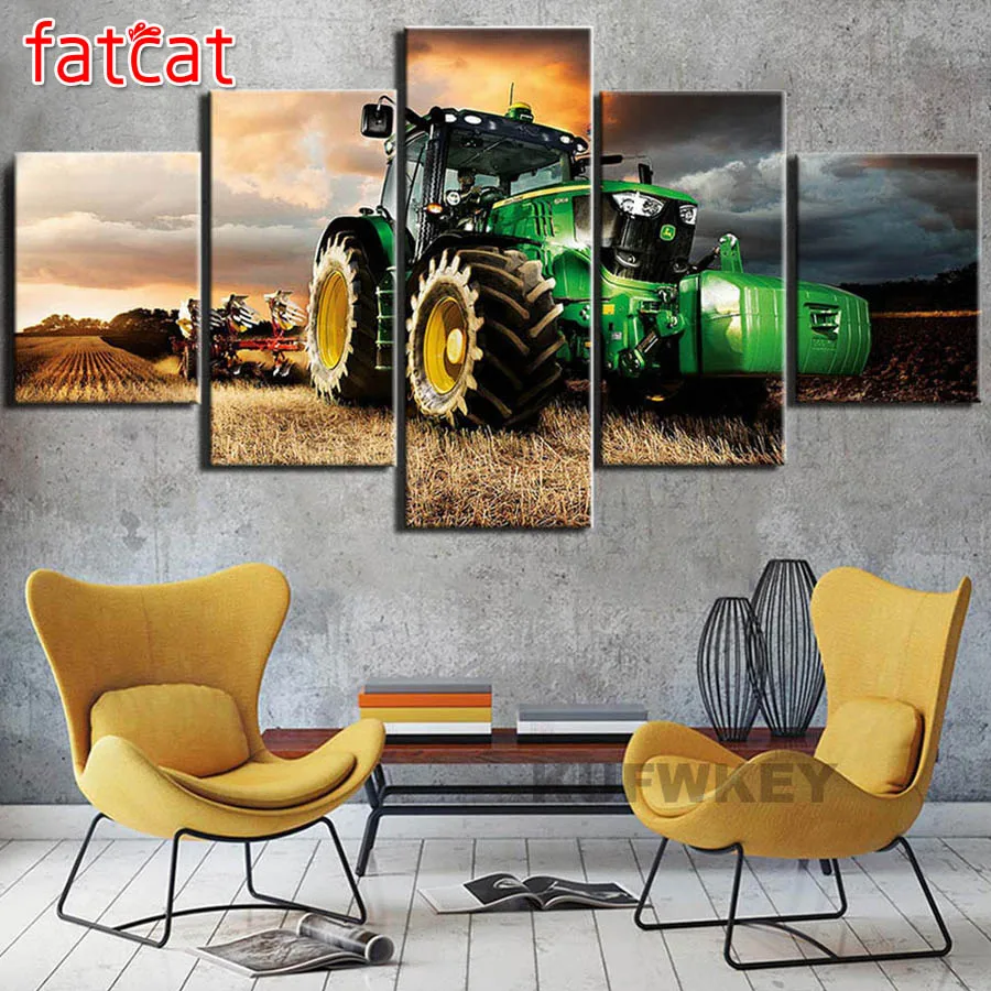 5D алмазная живопись FATCAT Diy 5 панелей трактор фермерский ландшафт декоративная