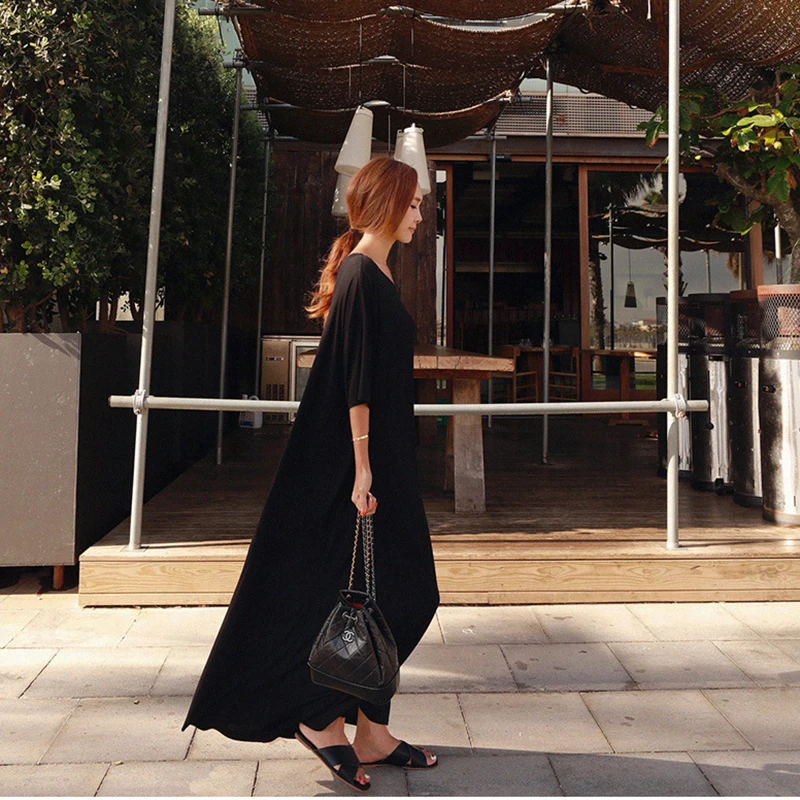 

Spring Summer Autumn Women's Dress New Fashion Trend Casual Korean Plus Size Dress Loose Pure cotton O-neck Female Long Dresses