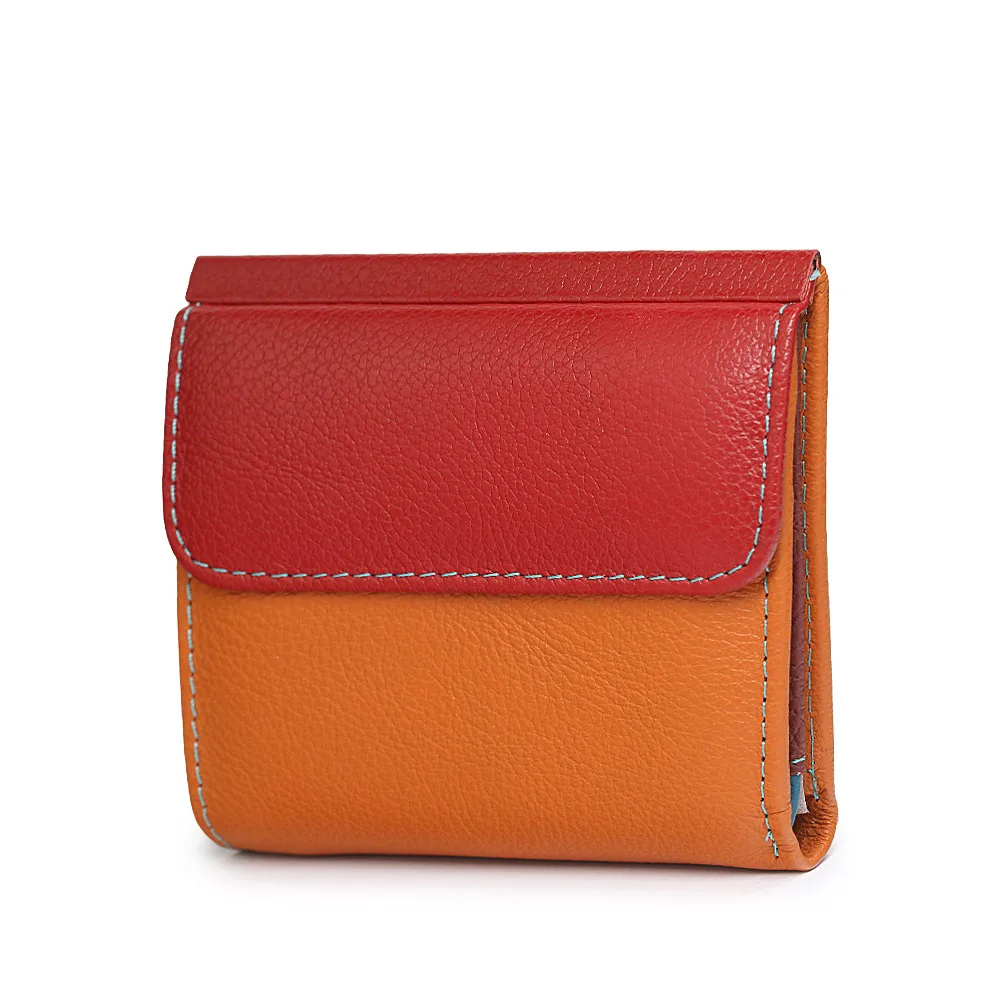 Red-orange HH Мини Женский кошелек из натуральной кожи, маленький роскошный женский кошелек из коровьей кожи, тонкий ID держатель для карт, женские кошельки, сумка для денег - Цвет: Red-orange