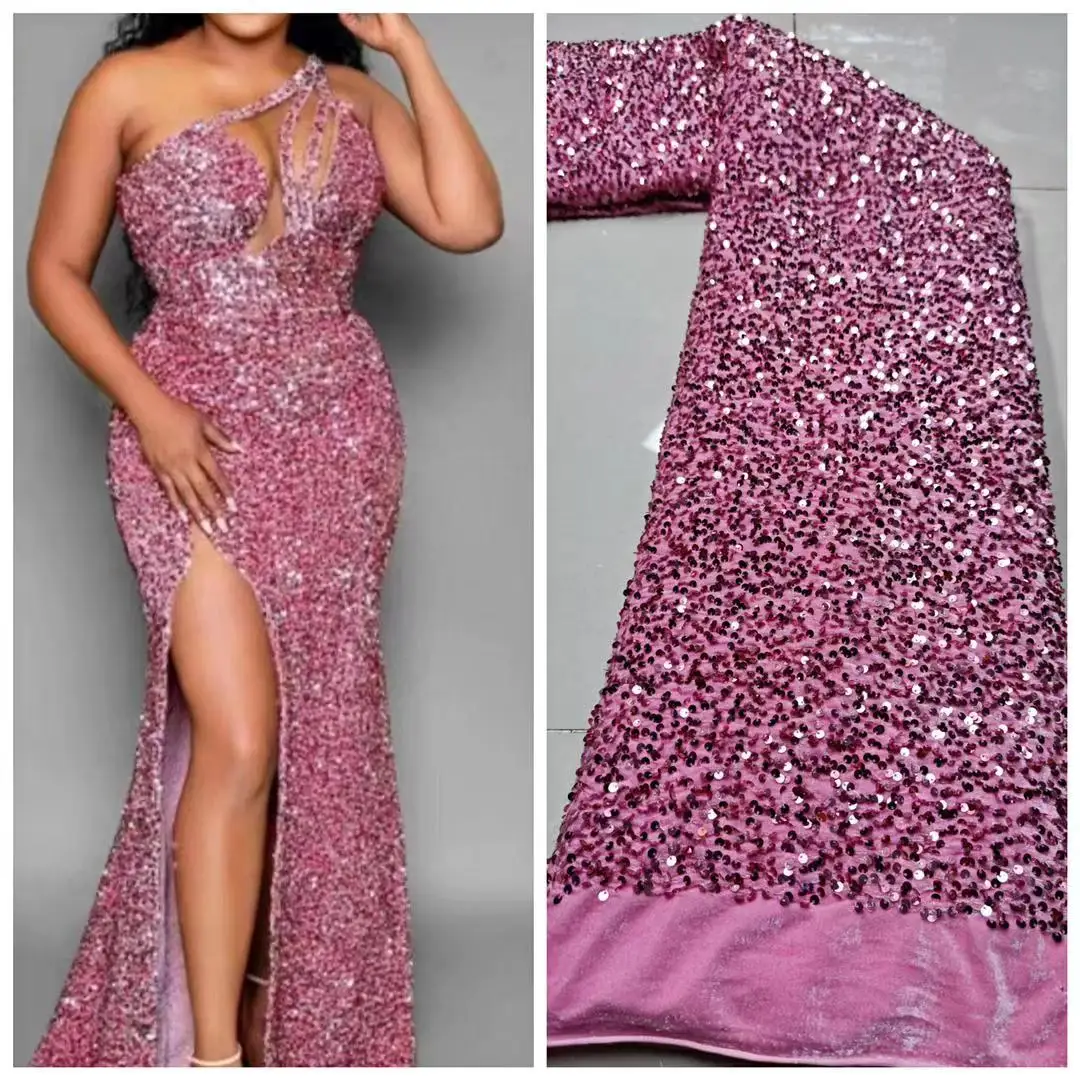 

Velvet lace fabric 2021 latest Nigeria high quality sequin embroidery African lace fabric evening dress sewing cloth JX-1341