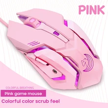 3200DPI Pink Game Office Mouse Girls Light-emitting Competition Cute Wired Gamer Gaming Mouse For PC Laptop Slience And Sound