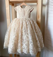 champagne lace vintage flower girl dresse cap sleeves communion pageant dresses birthday gowns for girls